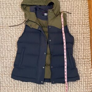 Patagonia Navy and Olive Quilted Hooded Down Vest